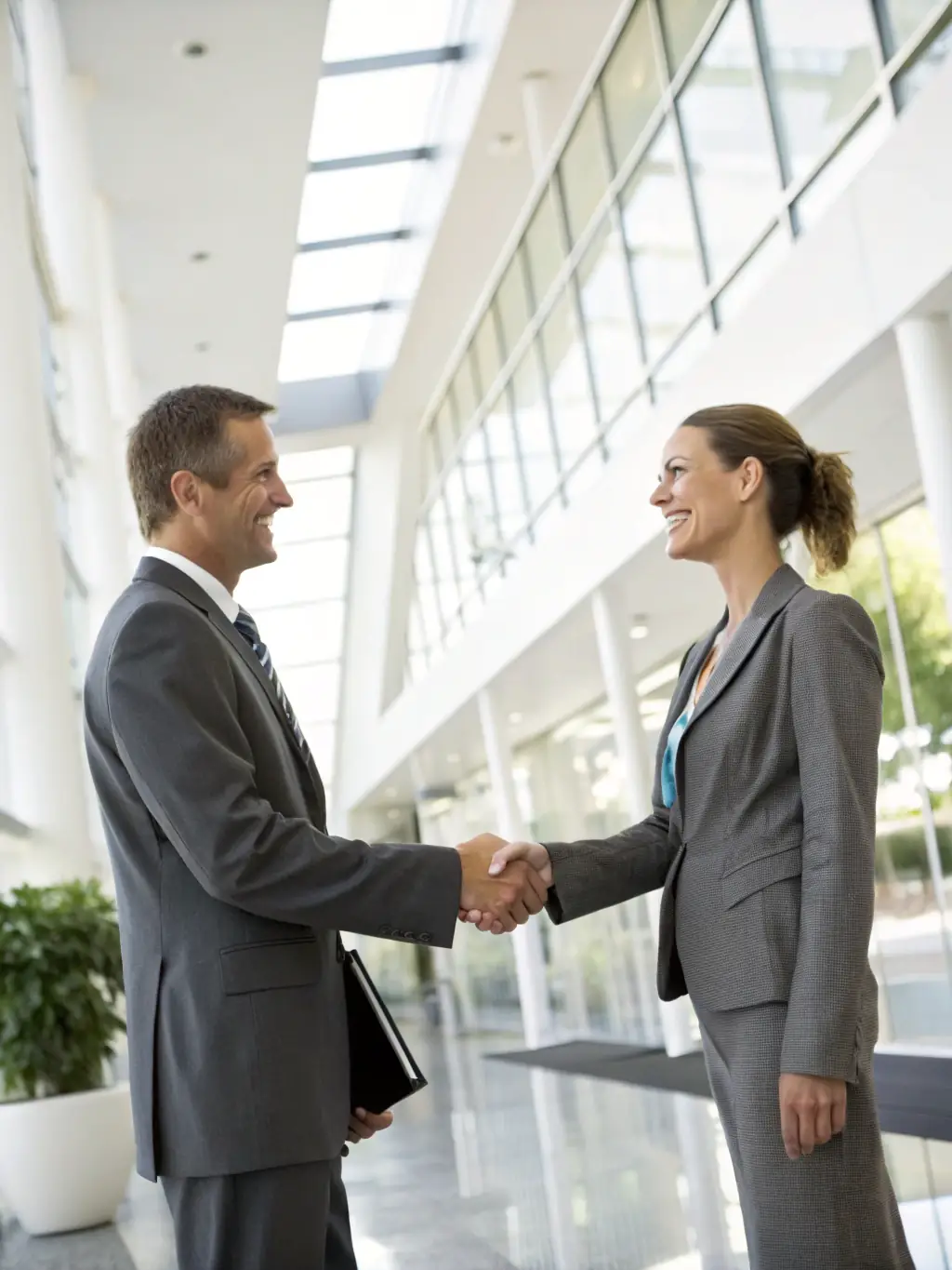 An image of Elaine Fernandes shaking hands with a satisfied client, symbolizing trust and a successful mortgage transaction.