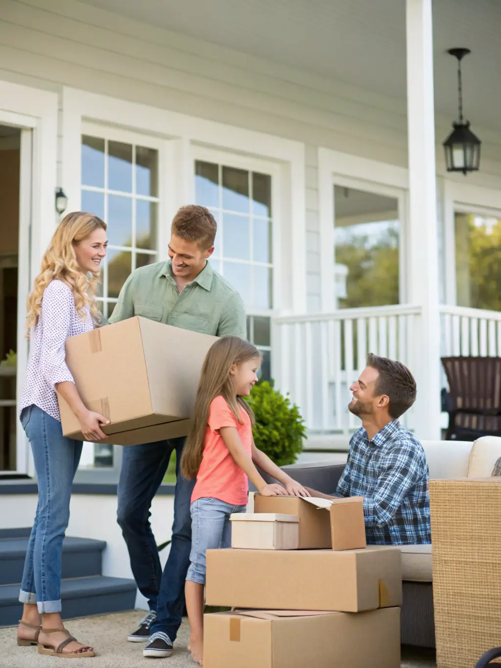 A family happily moving into a new home, illustrating the flexibility of adjustable-rate mortgages.