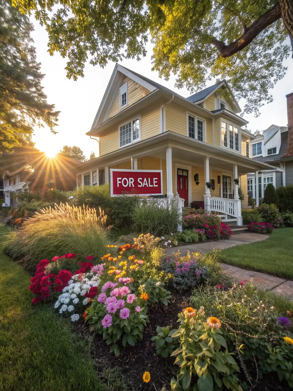 A modern house exterior with a 'For Sale' sign, representing a conventional mortgage option for potential homebuyers.