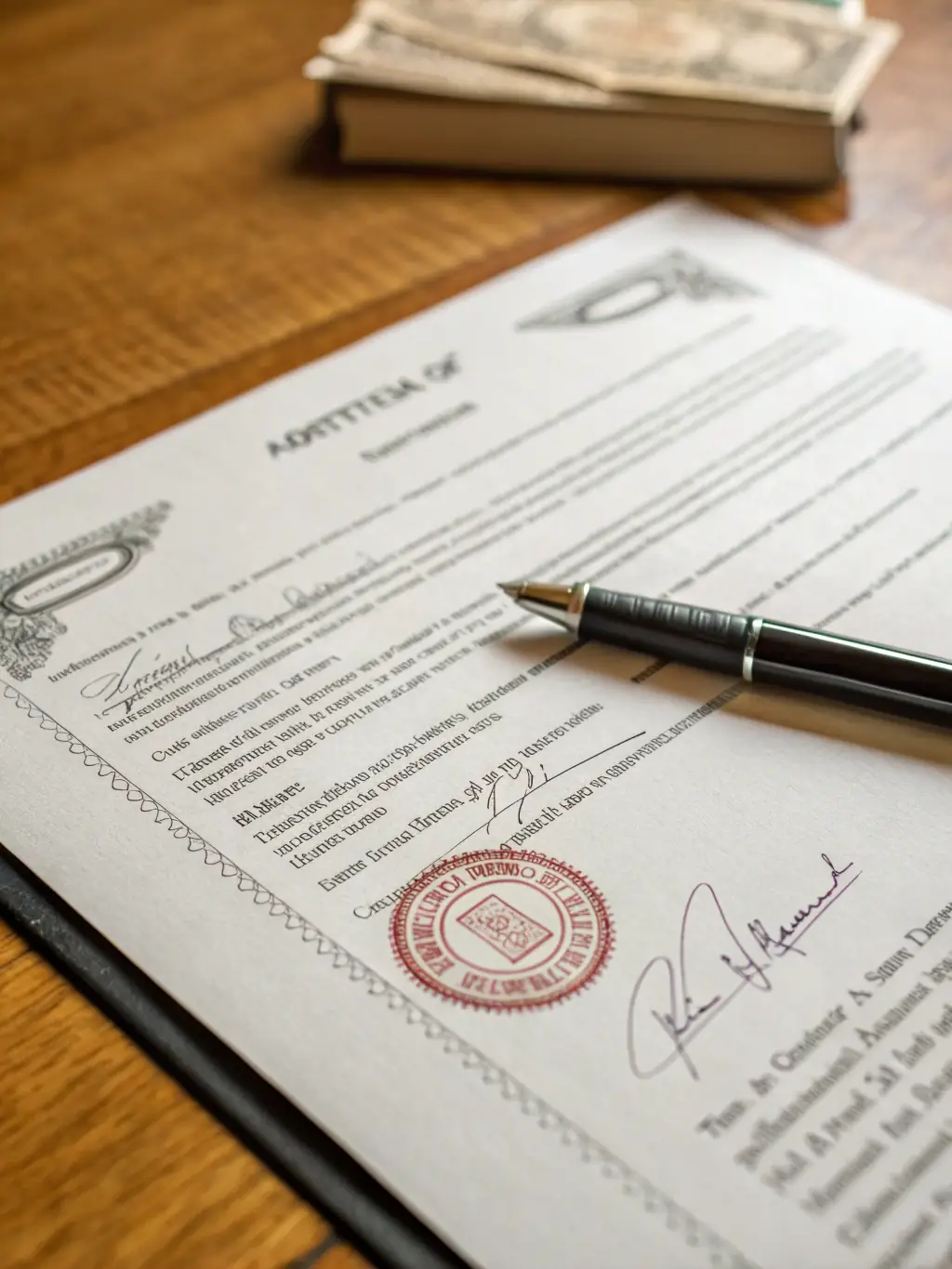 A close-up of official documents with a government seal, highlighting the security of government-insured mortgages.